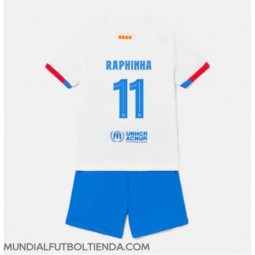 Camiseta Barcelona Raphinha Belloli #11 Segunda Equipación Replica 2023-24 para niños mangas cortas (+ Pantalones cortos)